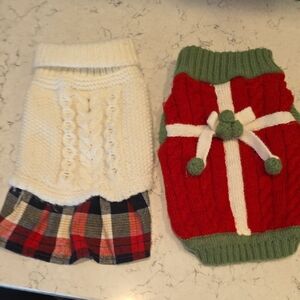 Festive Dog Sweaters - Red and Cream Set Of 2 XS